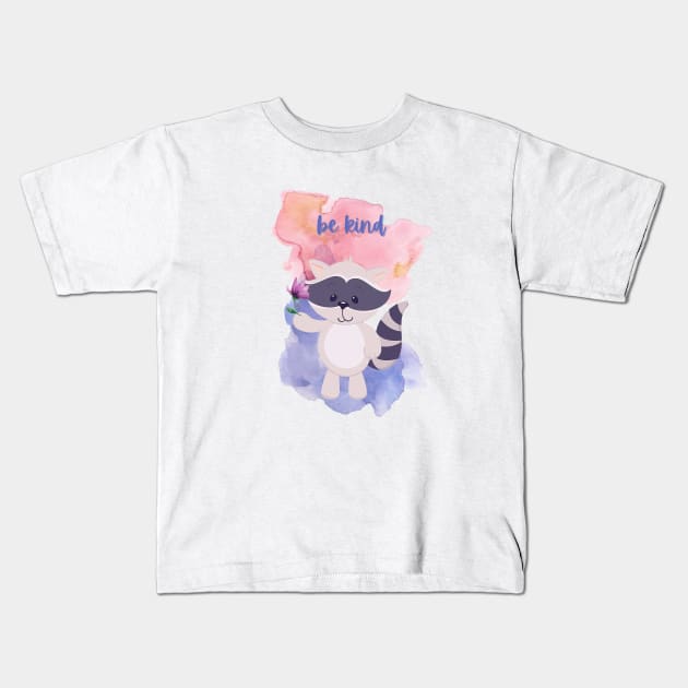 Be Kind Cute Racoon Watercolor Illustration Kids T-Shirt by AdrianaHolmesArt